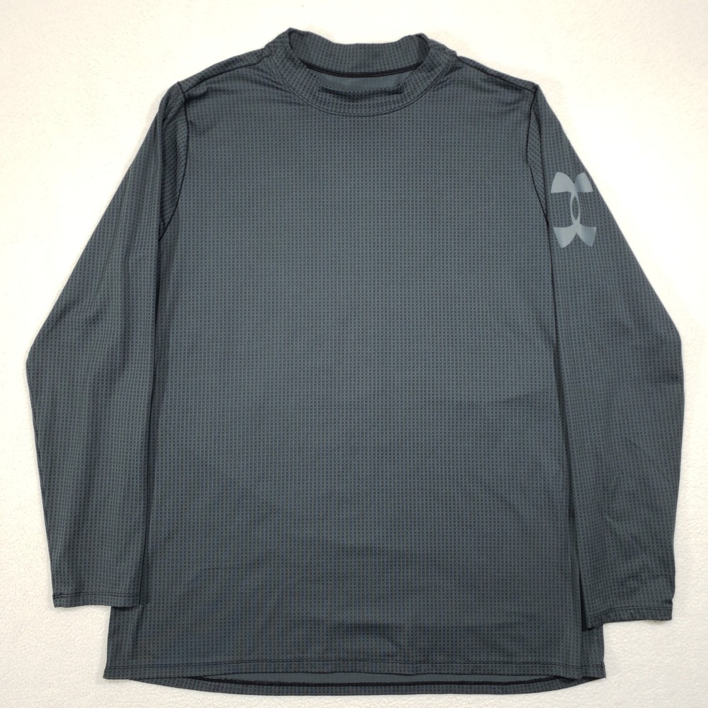 Under Armour ColdGear Baselayer Men 3XL Gray Grid Mock Neck Fitted Shirt Gym - Picture 1 of 8